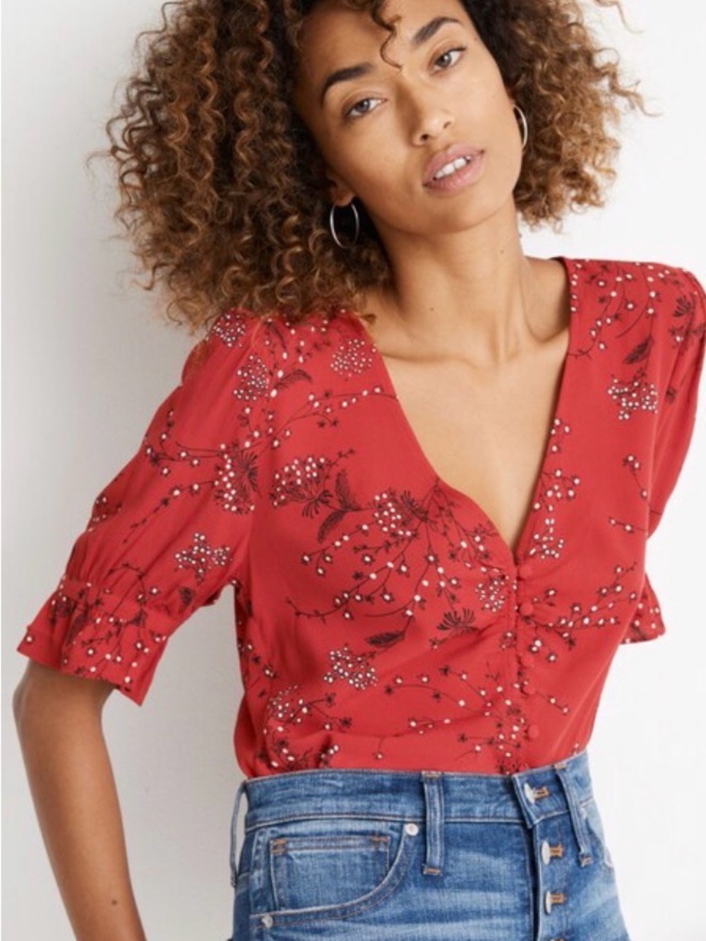 Madewell Daylight Top Windswept Red Floral Shirt Blouse Bandana Size 2